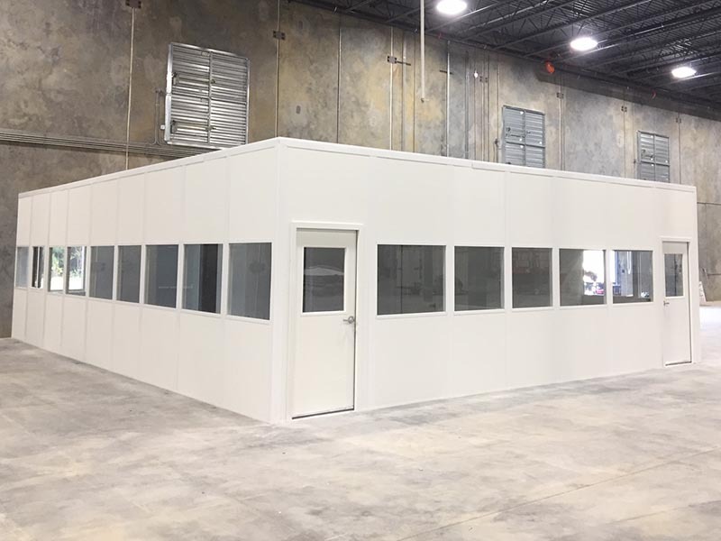 modular office building move inside warehouse